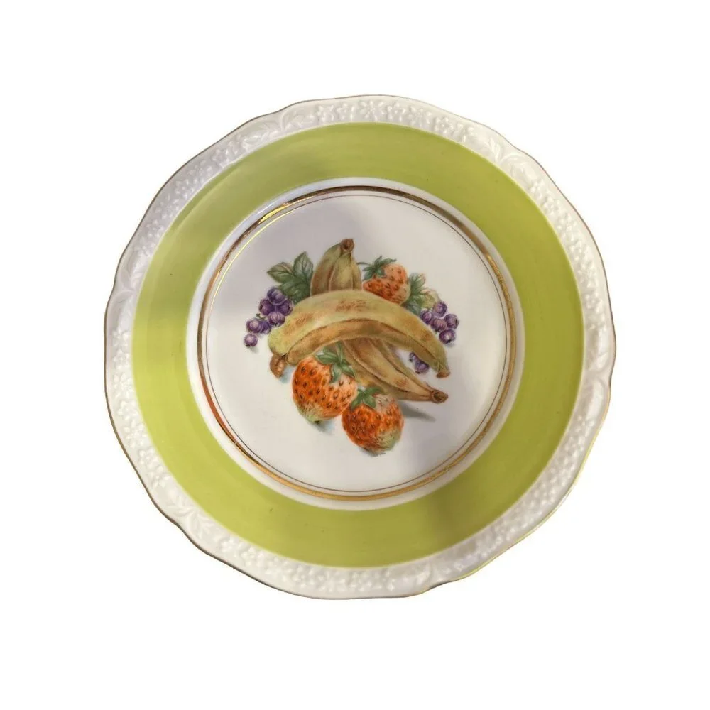 2 Imperial Bavaria  Fruit Plates Lime Green Embossed White Band 9.5
